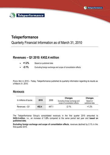 Thumbnail Teleperformance Quarterly Report 2010-q1