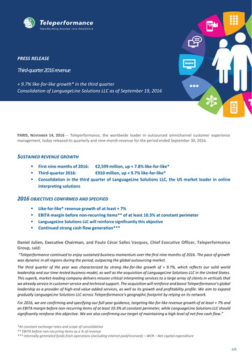 Thumbnail Teleperformance Quarterly Report 2016-q3