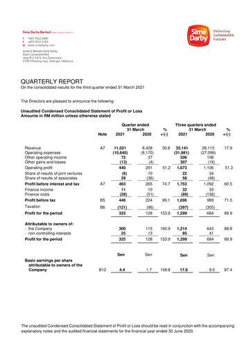 Thumbnail Sime Darby
 Quarterly Report 2021-q3
