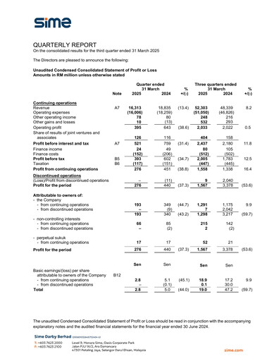 Thumbnail Sime Darby
 Quarterly Report 2025-q3
