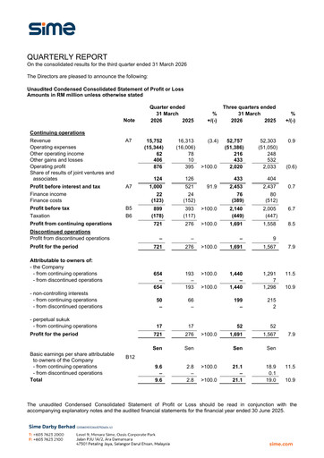 Thumbnail Sime Darby
 Quarterly Report 2026-q3