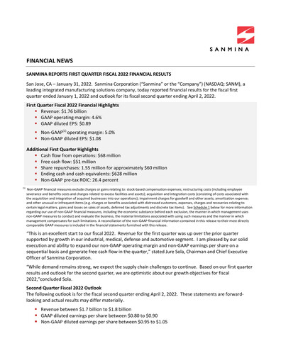 Thumbnail Sanmina Quarterly Report 2022-q1