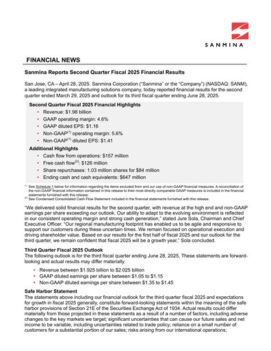 Thumbnail Sanmina Quarterly Report 2025-q2
