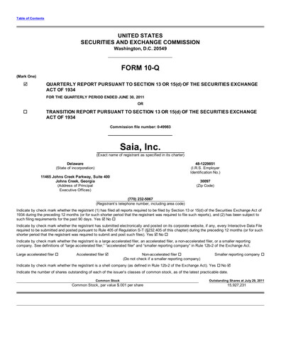 Thumbnail Saia
 Quarterly Report 2011-q2