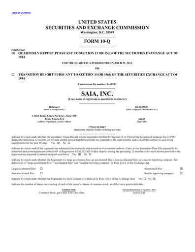 Thumbnail Saia
 Quarterly Report 2012-q1