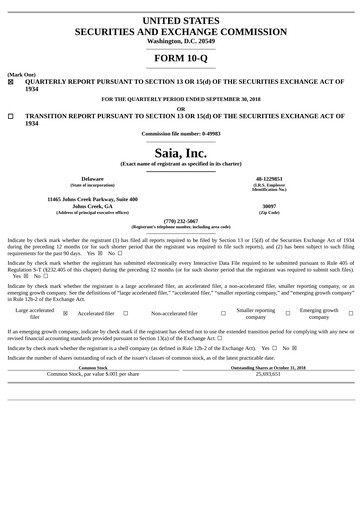 Thumbnail Saia
 Quarterly Report 2018-q3