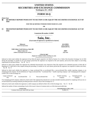Thumbnail Saia
 Quarterly Report 2019-q1
