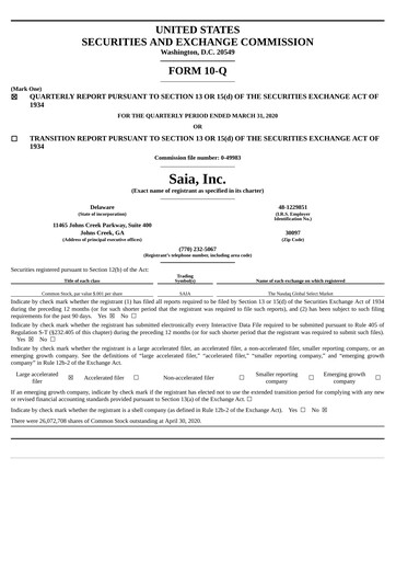 Thumbnail Saia
 Quarterly Report 2020-q1