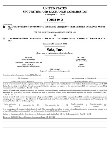 Thumbnail Saia
 Quarterly Report 2021-q2