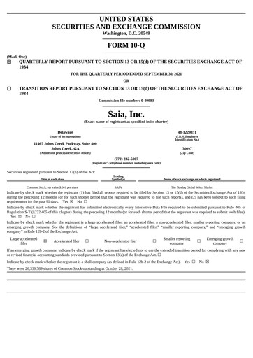 Thumbnail Saia
 Quarterly Report 2021-q3