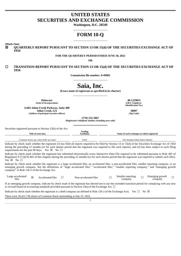 Thumbnail Saia
 Quarterly Report 2022-q2