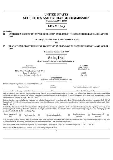 Thumbnail Saia
 Quarterly Report 2024-q1