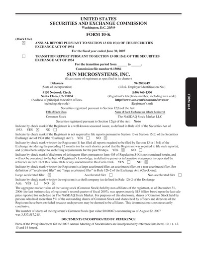 Thumbnail Sun Microsystems Annual Report 2007