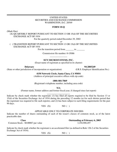 Thumbnail Sun Microsystems Quarterly Report 2003-q2