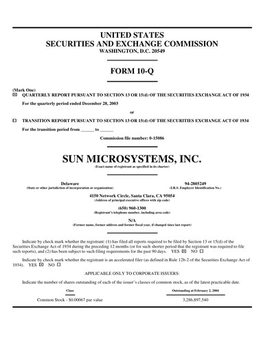 Thumbnail Sun Microsystems Quarterly Report 2004-q2