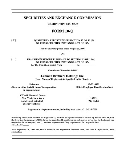 Thumbnail Lehman Brothers Quarterly Report 1996-q3