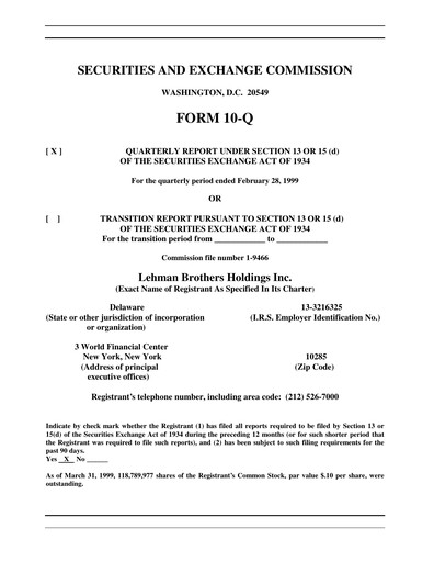 Thumbnail Lehman Brothers Quarterly Report 1999-q1