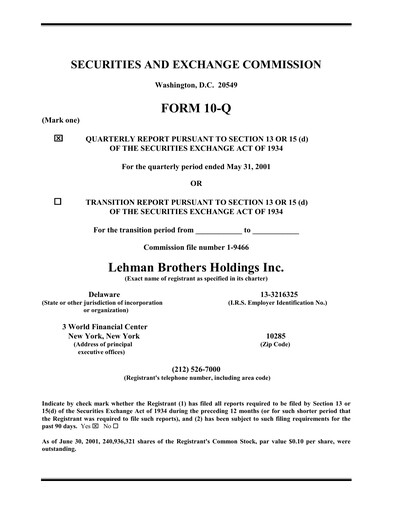 Thumbnail Lehman Brothers Quarterly Report 2001-q2