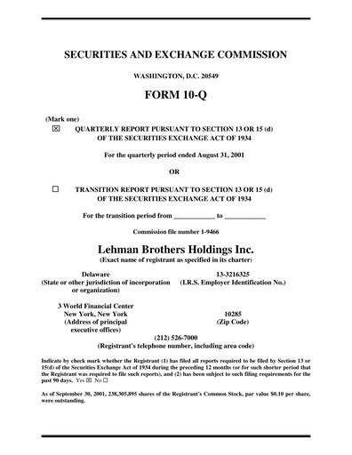 Thumbnail Lehman Brothers Quarterly Report 2001-q3