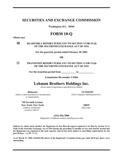 Thumbnail Lehman Brothers Quarterly Report 2002-q1