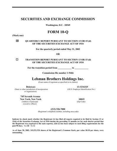 Thumbnail Lehman Brothers Quarterly Report 2002-q2