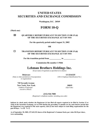 Thumbnail Lehman Brothers Quarterly Report 2002-q3