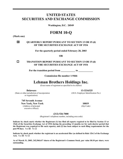 Thumbnail Lehman Brothers Quarterly Report 2003-q1