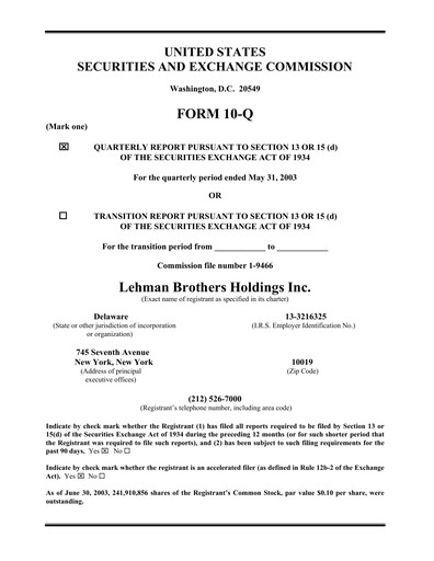 Thumbnail Lehman Brothers Quarterly Report 2003-q2