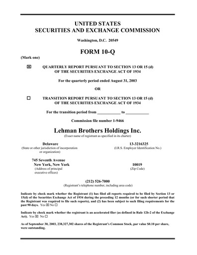 Thumbnail Lehman Brothers Quarterly Report 2003-q3