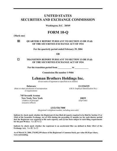 Thumbnail Lehman Brothers Quarterly Report 2004-q1