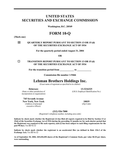 Thumbnail Lehman Brothers Quarterly Report 2004-q3