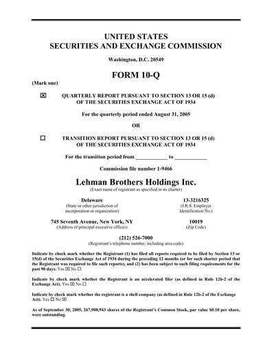Thumbnail Lehman Brothers Quarterly Report 2005-q3