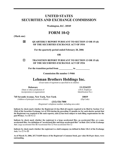 Thumbnail Lehman Brothers Quarterly Report 2006-q1