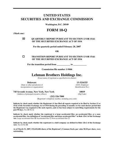 Thumbnail Lehman Brothers Quarterly Report 2007-q1
