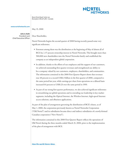 Thumbnail Nortel Networks Quarterly Report 2000-q1