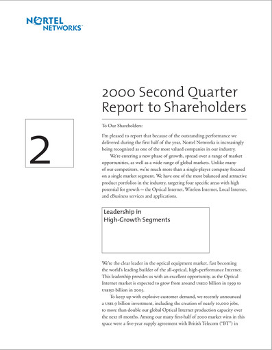 Thumbnail Nortel Networks Quarterly Report 2000-q2