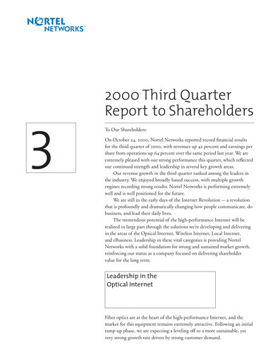 Thumbnail Nortel Networks Quarterly Report 2000-q3
