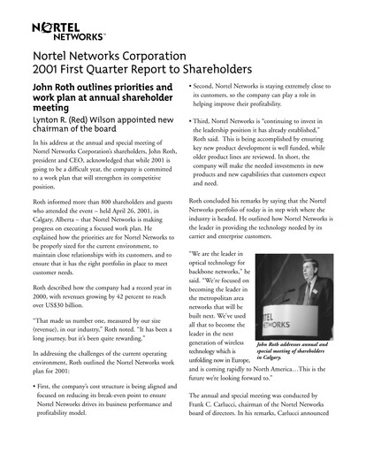 Thumbnail Nortel Networks Quarterly Report 2001-q1
