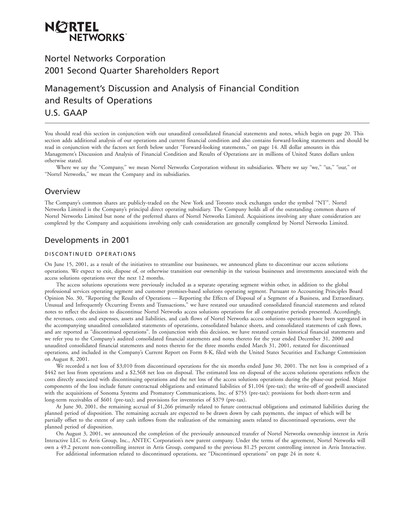 Thumbnail Nortel Networks Quarterly Report 2001-q2