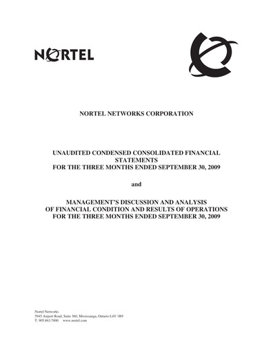 Thumbnail Nortel Networks Quarterly Report 2009-q3