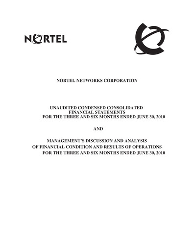 Thumbnail Nortel Networks Quarterly Report 2010-q2