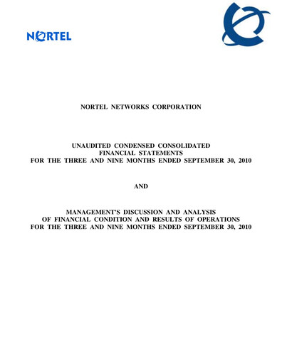 Thumbnail Nortel Networks Quarterly Report 2010-q3