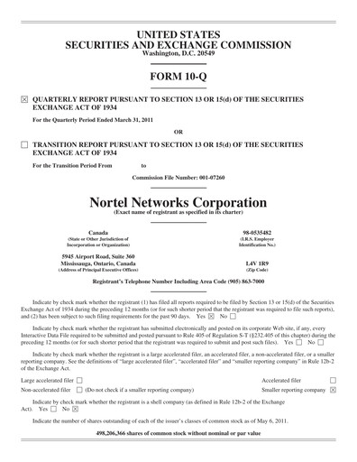 Thumbnail Nortel Networks Quarterly Report 2011-q1