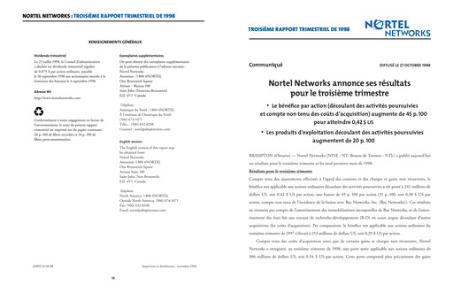 Thumbnail Nortel Networks Quarterly Report 1998-q3