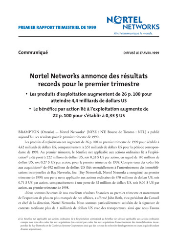 Thumbnail Nortel Networks Quarterly Report 1999-q1