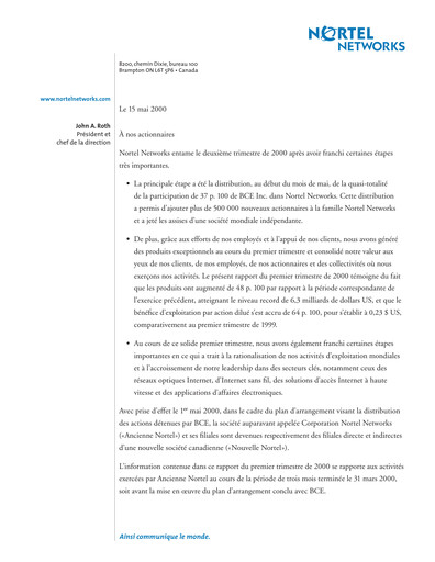Thumbnail Nortel Networks Quarterly Report 2000-q1