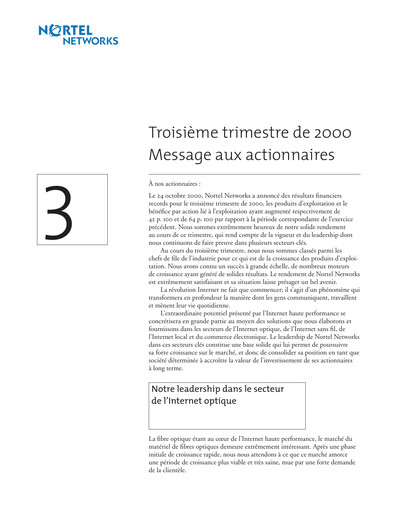 Thumbnail Nortel Networks Quarterly Report 2000-q3