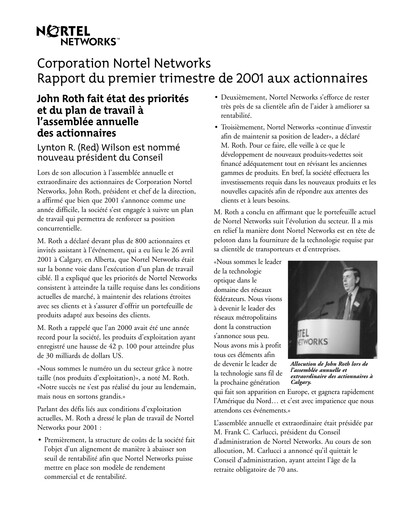 Thumbnail Nortel Networks Quarterly Report 2001-q1