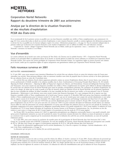 Thumbnail Nortel Networks Quarterly Report 2001-q2