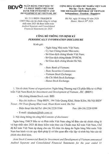 Thumbnail BIDV  (Commercial Bank for Investment and Development of Vietnam) Financial Statement 2025